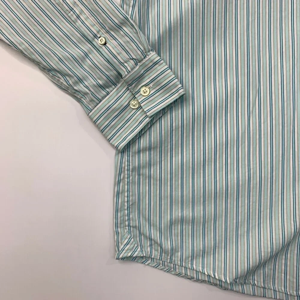 Banana Republic Shirt Mens L FITTED Ice Frappe Striped Long Sleeve Button Up
